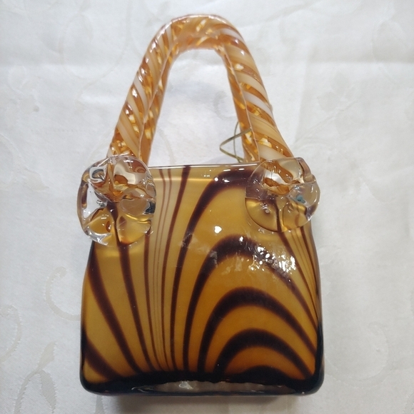Blown Decorative Glass Tiger Striped Glass Hand Bag - Picture 4 of 10
